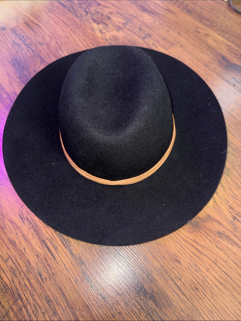 Gap Black Wide-Brim Wool Felt Hat with Tan Band 44.B5